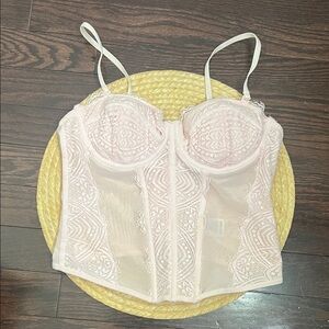 Garage Y2k Elegant Lace Mesh Bustier Corset in Light Pink Lace Bustier Bra